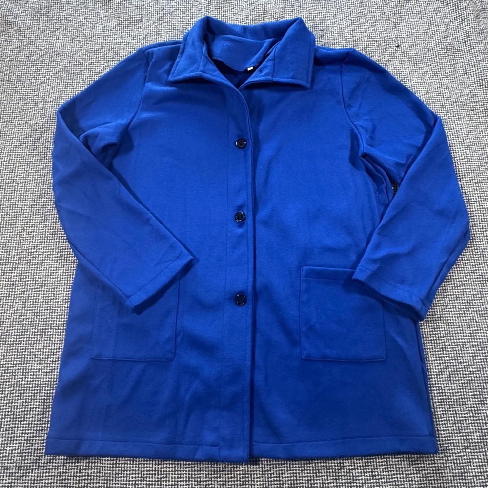 Royal Blue Mock Neck Button Front Patch Pocket Jacket XXL Women Cobalt Blazer